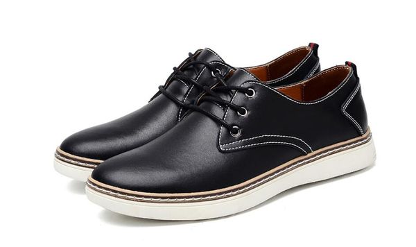 

brand spring autumn men shoes geniune leather fashion comfortable business office men flats footwear big size 47 shoes, Black