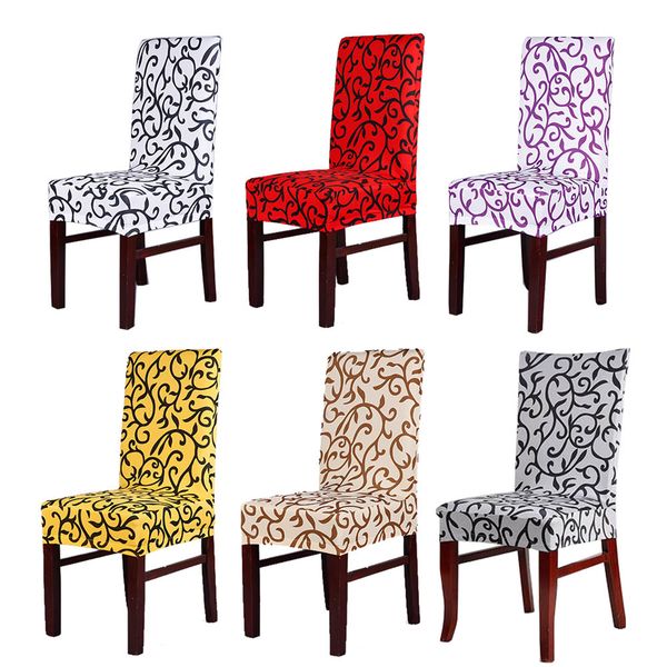 

6pcs/lot modern printed vine elastic stretch spandex home dining chair cover white/red/purple/beige multi colors