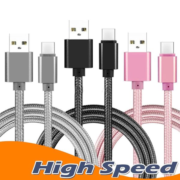 Yüksek Hızlı Kablolar 1 M 2 M 3 M Tipi C Mikro USB Kablosu Örgülü Naylon Alaşımlı Metal Kablolar S20 S9 S10 S21 Not 10 Evrensel Android Telefon