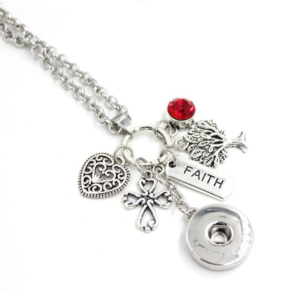 

new arrival wholesale women necklace cross family tree charms faith necklace 18mm snap button jewelry collar necklace gifts, Silver