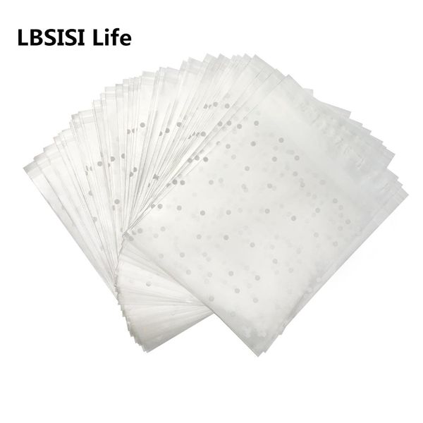 

lbsisi life 100pcs candy cookie bags frosted translucent dots plastic soap package bags cupcake wrapper self adhesive gift bag