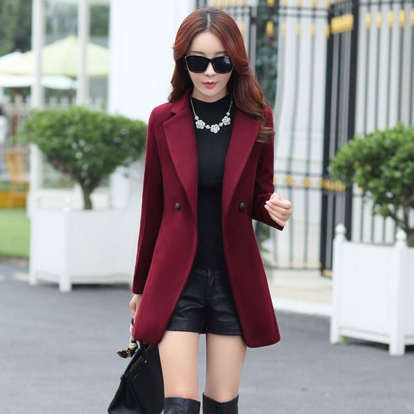 

spring and autumn women's new korean version of the long section of wool style slim fashion high-quality suit jacket, White;black