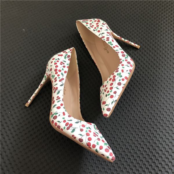 

casual designer lady fashion vintage triple platform white printed point toe high heels designer pumps stiletto heels shoes 12cm, Black