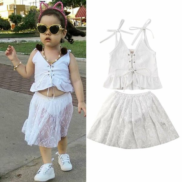 

2шт младенческой малыш baby girl топы футболка кружева короткая юбка наряды летняя одежда набор, White