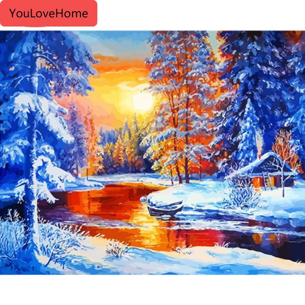 

картины по номерам пейзажи наборы для рисования холсте diy handpainted картина маслом снег дерево раскраска искусства подарок домашнего деко