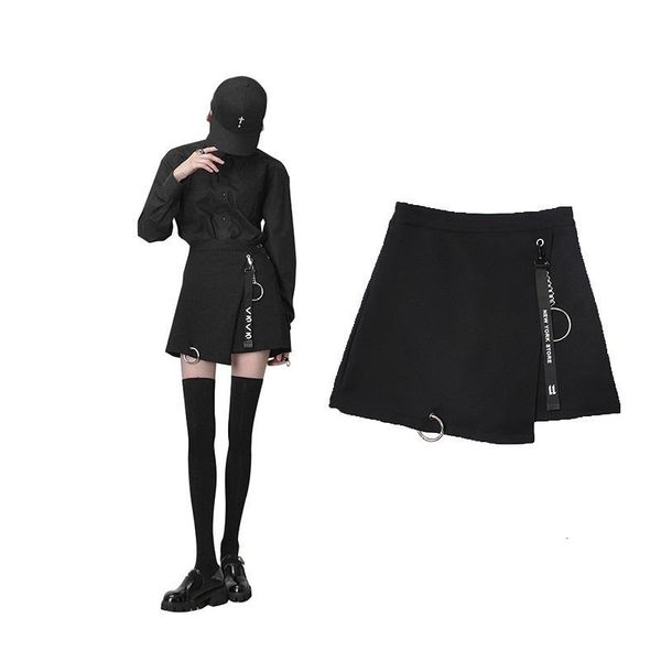 

юбки для женщин мини-юбка моды новых женщин юбки подвеска украшение нерегулярного дизайн женщина высокой талия feminina женской юбка, Black