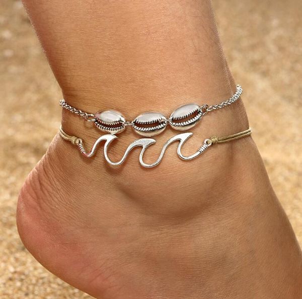 

shell wave anklets foot chain multilayer silver shell anklet bracelet beach anklet deisgner beach jewelry for women, Red;blue