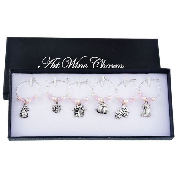 

mixed 6pcs christmas pendants wine glass charms marker tag set with gift box