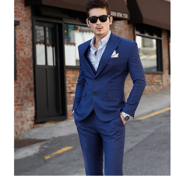 

casual suits custom royal blue show thin three-piece man suit man suit the groom wedding dress (jacket + pants + vest, White;black