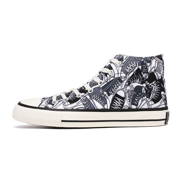 

graffiti korean fashion tide shoes spring and autumn high-canvas shoes, Black