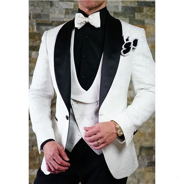 

новый пользовательский белый slim fit мужские костюмы свадьба жених смокинги с цветочным 3 шт. (куртка + брюки + жилет) лучший человек пром, Black;gray