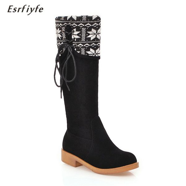 

esrfiyfe 2020 new spring/autumn flock knee-high boots women side zip over knee boots thick heels round toe women's shoes, Black