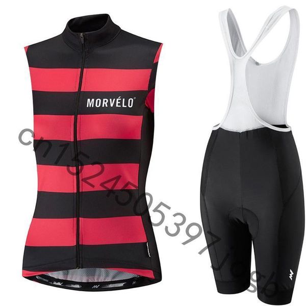

2020 morvelo new summer mountain bike sleeveless cycling jersey kit breathable quick -dry women riding shirts bib /shorts set, Black;red