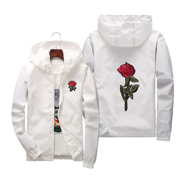 

rose jacket ветровка мужская и женская куртка новая мода белые и черные розы верхняя одежда пальто мужская молния одежда модные куртки, Black;brown