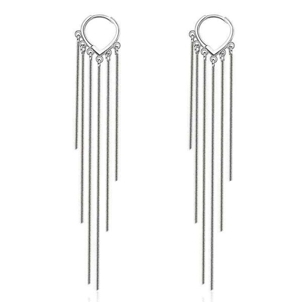 

elegant 925 sterling silver long chain tassel earrings for women fashion korean love heart drop earring silver 925 jewelry gift