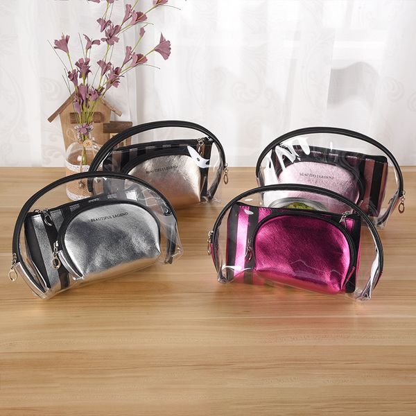

striped cosmetic bag set pvc three-piece bags waterproof wash storage bag