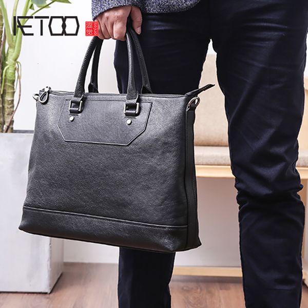 

aetoo men's handbag leather business casual single shoulder bag horizontal large capacity head layer cowhide briefcase