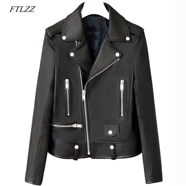 

ftlzz black faux leather jacket women spring autumn short soft pu leather motorcycle jackets zipper biker coat