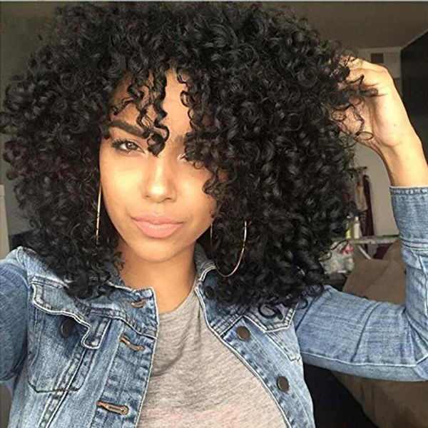 Synthetic Kinky Curly Hair Black Short Bob Wigs Middle Part Wig For