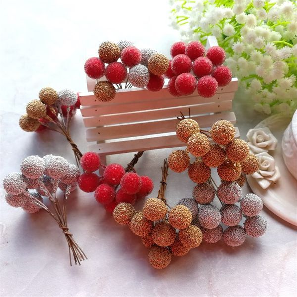 

10pcs artificial foam stamen fruit berry gold silver red gold flowers bouquet diy stamen craft decor for wedding party supplies