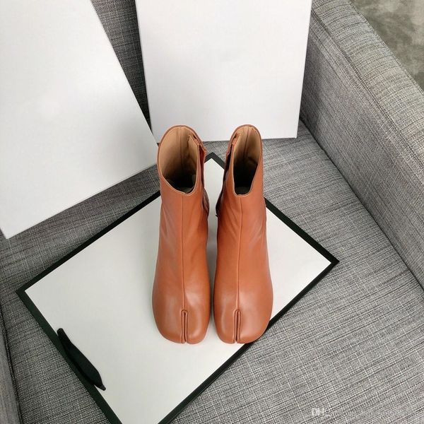 

high 2019 split-toe boots genuine leather high heel women shoes fashion street style shoes brown cowskin, Black