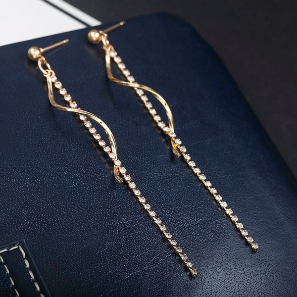 

simple rhinestone drop earrings for women long crystal dangling earrings golden silver color ear jewelry gift for friend