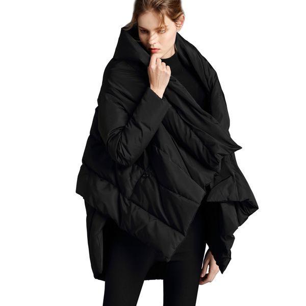

winter jacket women 2019 90% white duck down parkas loose warm thicken snow short outwear female fashion stand collar overcoat, Black