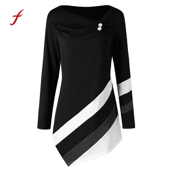 

womens and blouses striped asymmtrical tunic plus size blouse long sleeve black women blouse roupa feminina, White