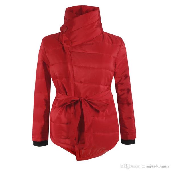 

womens winter desinger parkas solid color belt irregular style female clothing stand collar winter casual apparel, Black