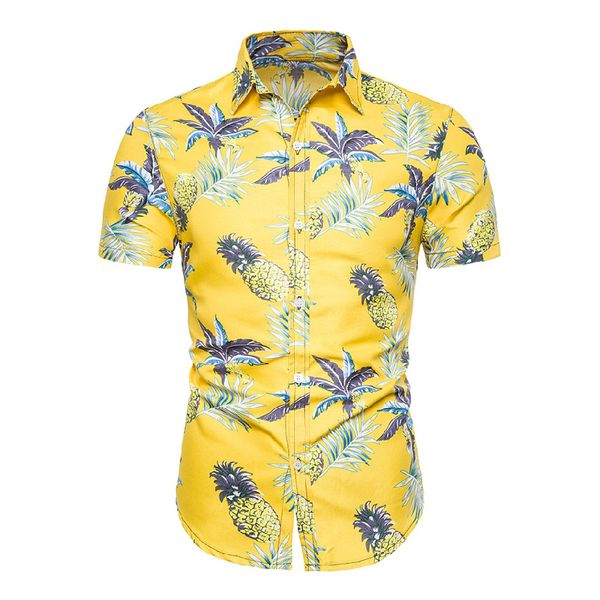 

beach hawaiian shirts mens 2019 summer hipster casual short sleeve new button down tropical men pineapple aloha shirt slim fit, White;black