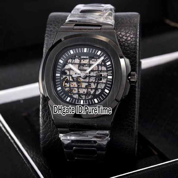 

new classic 5711 pvd steel black skeleton globe dial a2813 automatic mens watch stainless steel sports watches puretime pb301b4, Slivery;brown