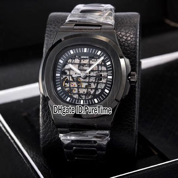 New Classic 5711 PVD Steel Black Skeleton Globe Dial A2813 Orologio da uomo automatico Orologi sportivi in acciaio inossidabile economici Puretime PB301B4