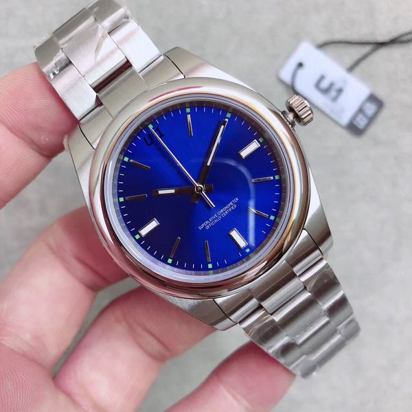 

simple index hour marker blue dial mechanical automatic 39mm mens watch sapphire outdoor gentlemens watches luminous wristwatches, Slivery;brown