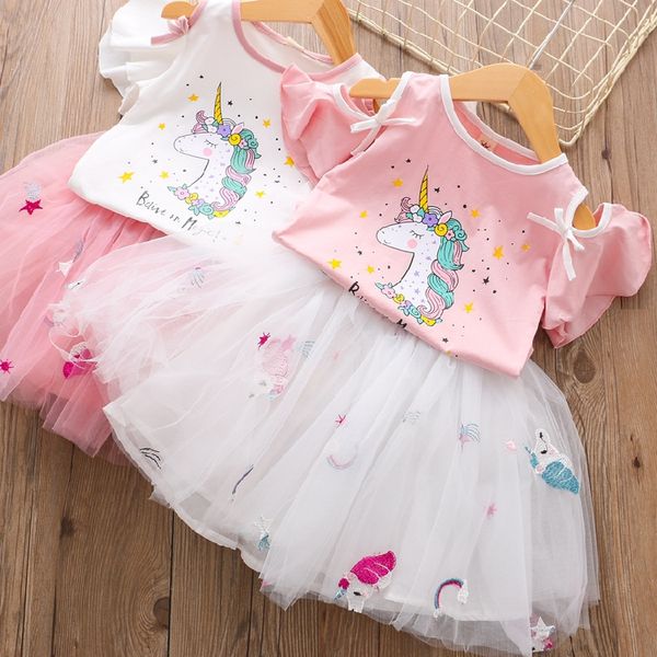 

детская одежда летняя printing малышей одежда для девочек набор unicorn tops + юбка 2pcs костюм детские костюмы для маленьких девочек 2 7 8, White