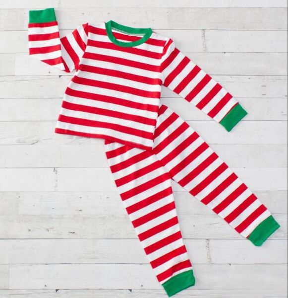 

2019 new christmas children striped pajamas red green suit cotton yll, White