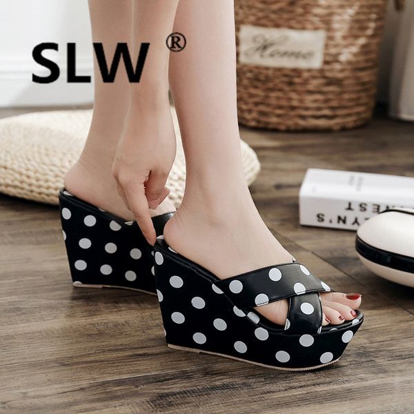 

platform wedges low slipper slides summer square heel wedge women heels slides creeper woman slippers lady high footwear ladies, Black