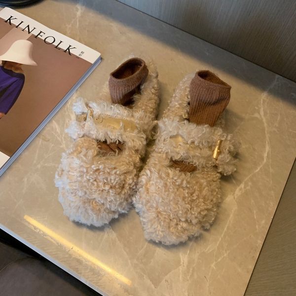 

buckle women cotton shoes warm proof loafer buckle strap cotton loafers flat heel casual fashion mary jane shoes zy575, Black