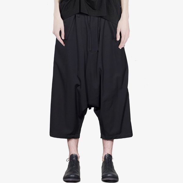

27-44 2019 men's clothing hair stylist catwalk original drop crotch capris harem pants plus size costumes, Black