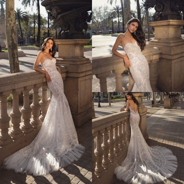 

julie vino 2020 mermaid lace wedding dresses appliqued sweetheart embroidered wedding dress tradition vintage vestido de novia, White