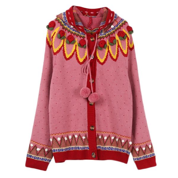 

gruiiceen autumn spring new runway cardigan jacket knitted appliques hooded sweater cardigan coat gy2018597, White;black