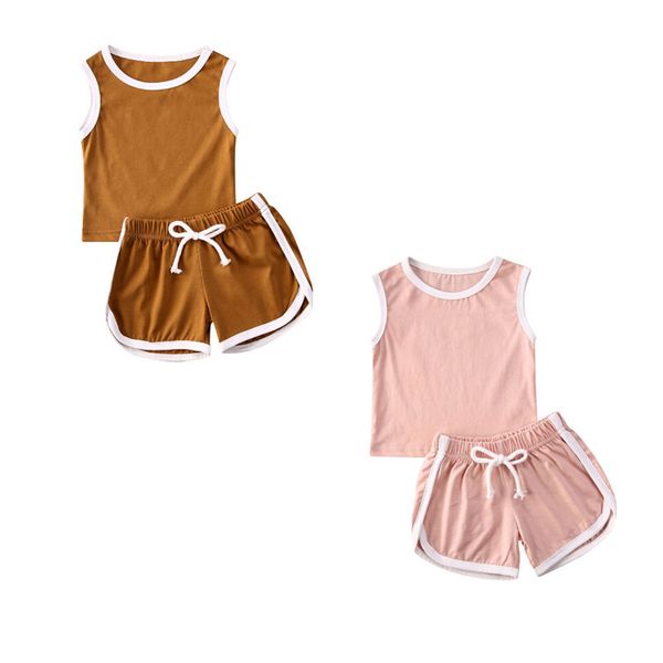 

2020 baby summer clothing causal infant baby girls boys clothes sets solid sleeveless pullover vest +shorts 2pcs set 1-5y, White