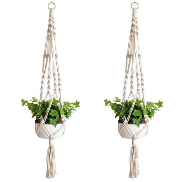 Planta Hanger Hook Flower Pot Tricoting Natural Fine Cordage Planter Holder Basket Home Garden Decoração SN68