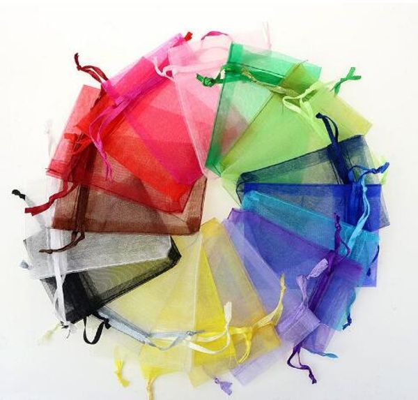 

7*9cm jewelry bags mixed organza jewelry wedding party favor xmas gift bags purple blue pink yellow black with drawstring gb1505, Pink;blue
