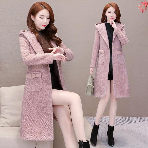 

плюс размера 5xl осень зима шерстяного пальто женских элегантных мод женщина пальто пуловер женский пиджак, Black