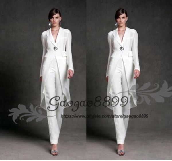 

Скромный шифон мать невесты платья брюки костюмы V-образным вырезом с длинными ру