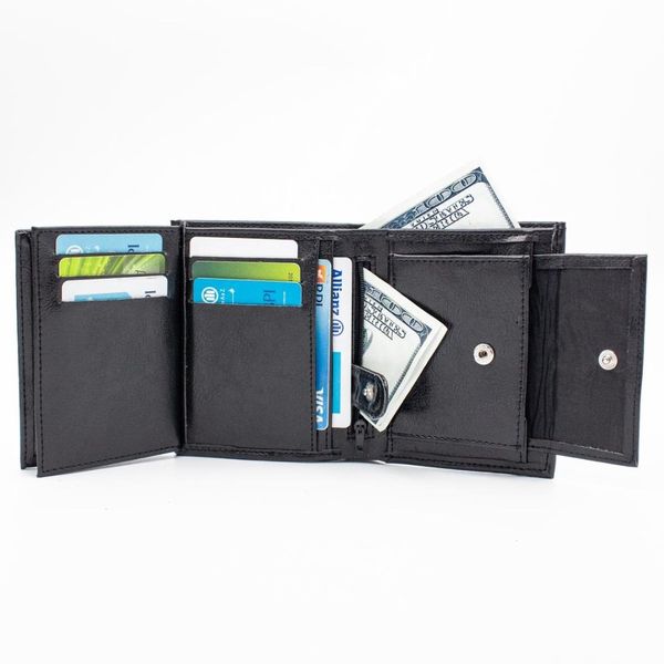 

men wallet vegan fashion coin pocket trifold design men purse pu leather card id holder le-002, Black