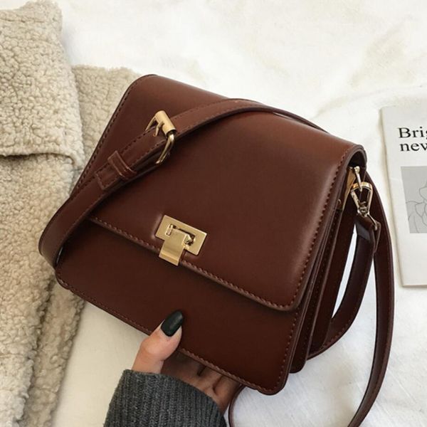 

vintage fashion female square bag 2019 new pu leather women's designer handbag lock shoulder messenger bag purses