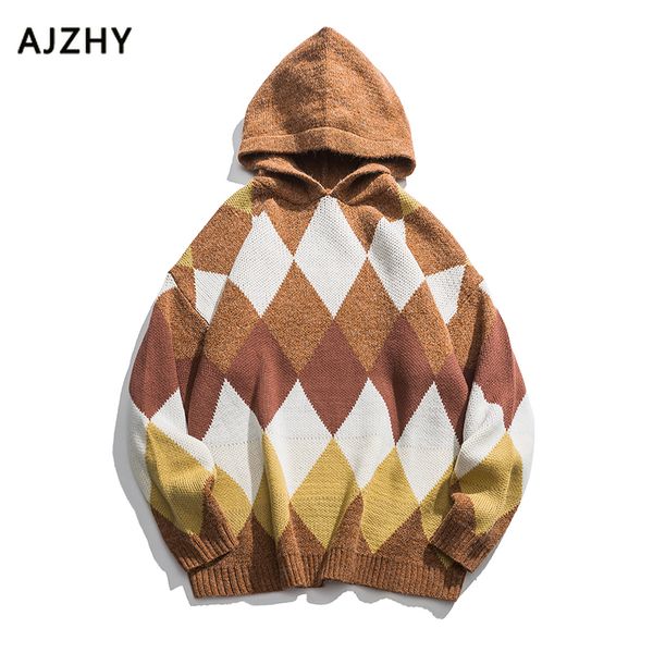 

geometric wool sweater men 2019 autumn winter knitted warm sweater pullover hoodie casual harujuku mens sweaters jacket clothes, White;black