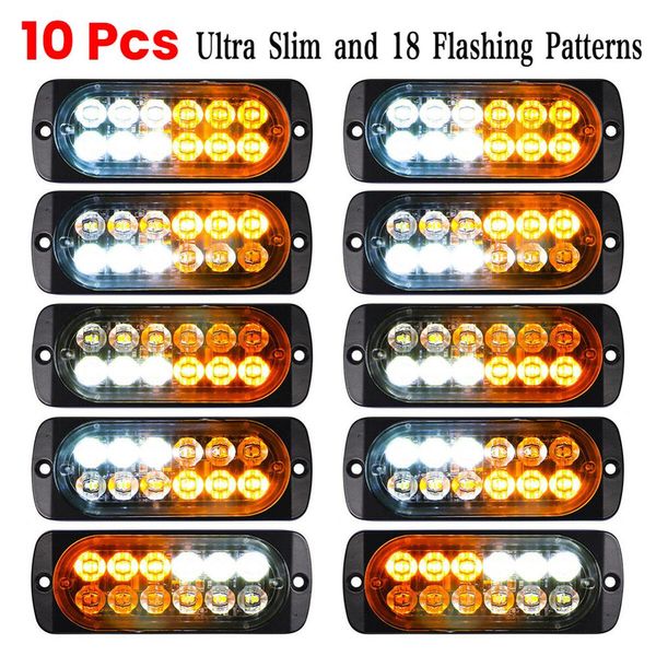 Rush Sale! 10PCS Notfall 12 LED Bernstein Weiß Strobe Licht Abschleppwagen Blinkende 12V-24V lampe glühbirnen led auto Großhandel CSV