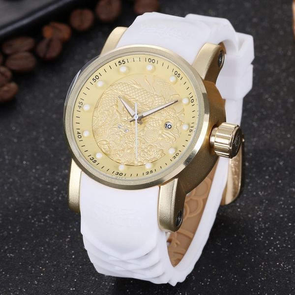 

luxury brand invicta men's automatic mechanical watch 18k retro china dragon 3d design silicone calendar simple business watch 12790, Slivery;brown